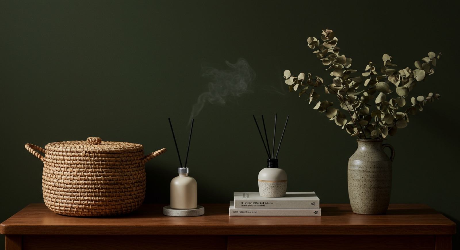 Intérieur apaisant avec diffuseur, panier et eucalyptus